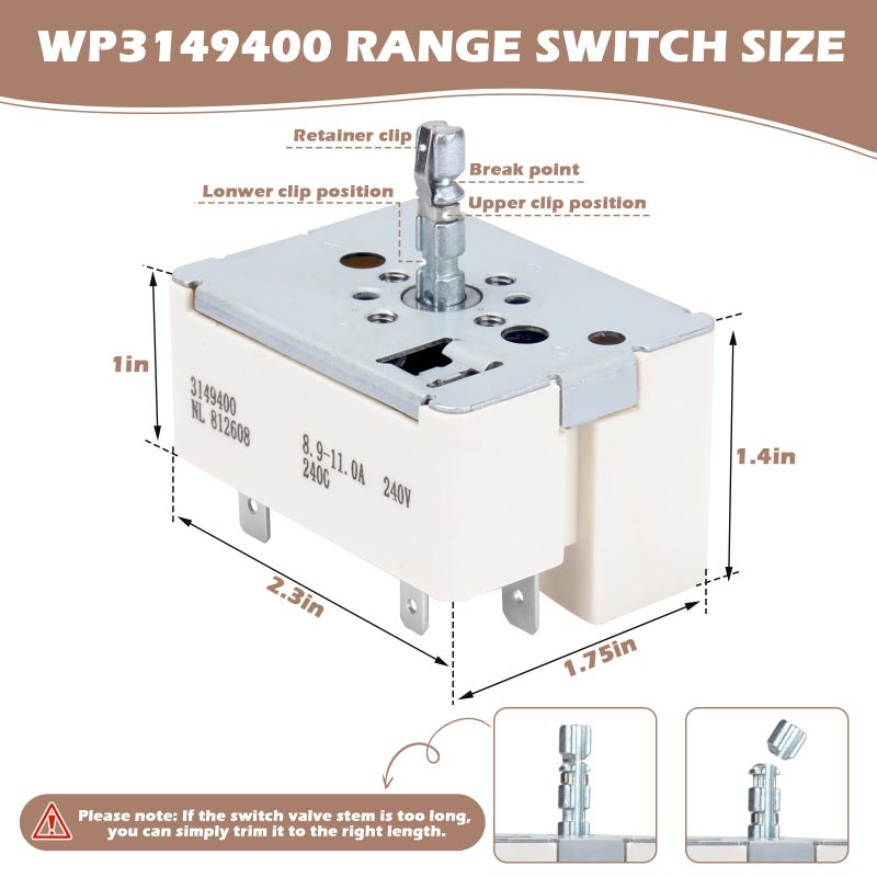 IWIWE 3148954 3148953 3148951 3149400 Range Burner Infinite Control Switch Replacement for Whirlpool Range Switch WP3149400 WP3148954 WP3148953 WP3148951 311858 311859 336989 PS336886 AP3029710 AP3095444 - Image 2